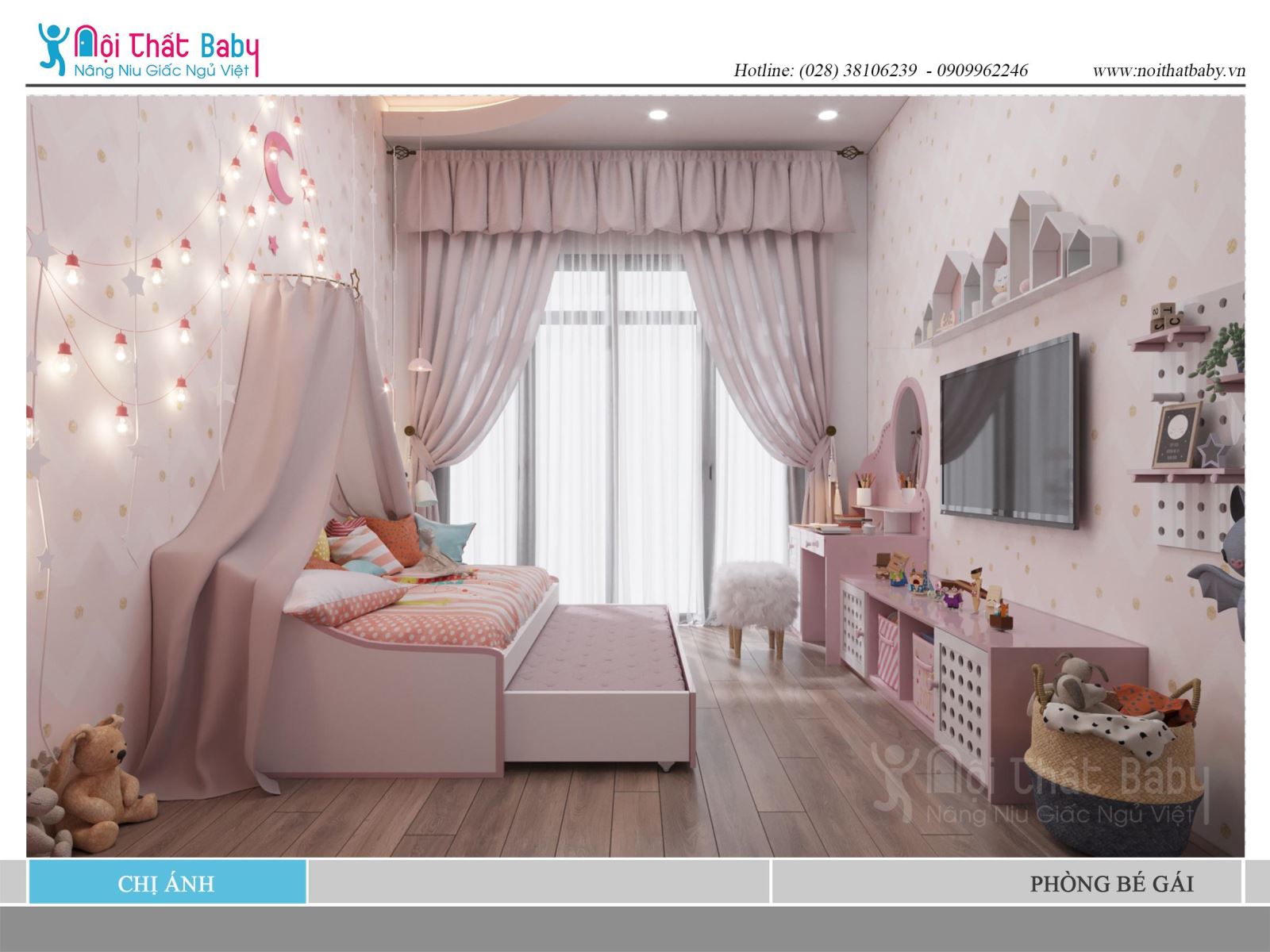 Thiết kế phòng ngủ cho baby màu hồng đáng yêu